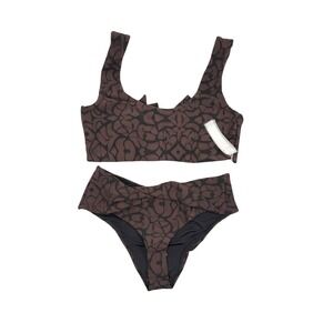 Devon Windsor Scarlett Top Elsa Bottom Bikini Set Safari Brown Black Small NEW